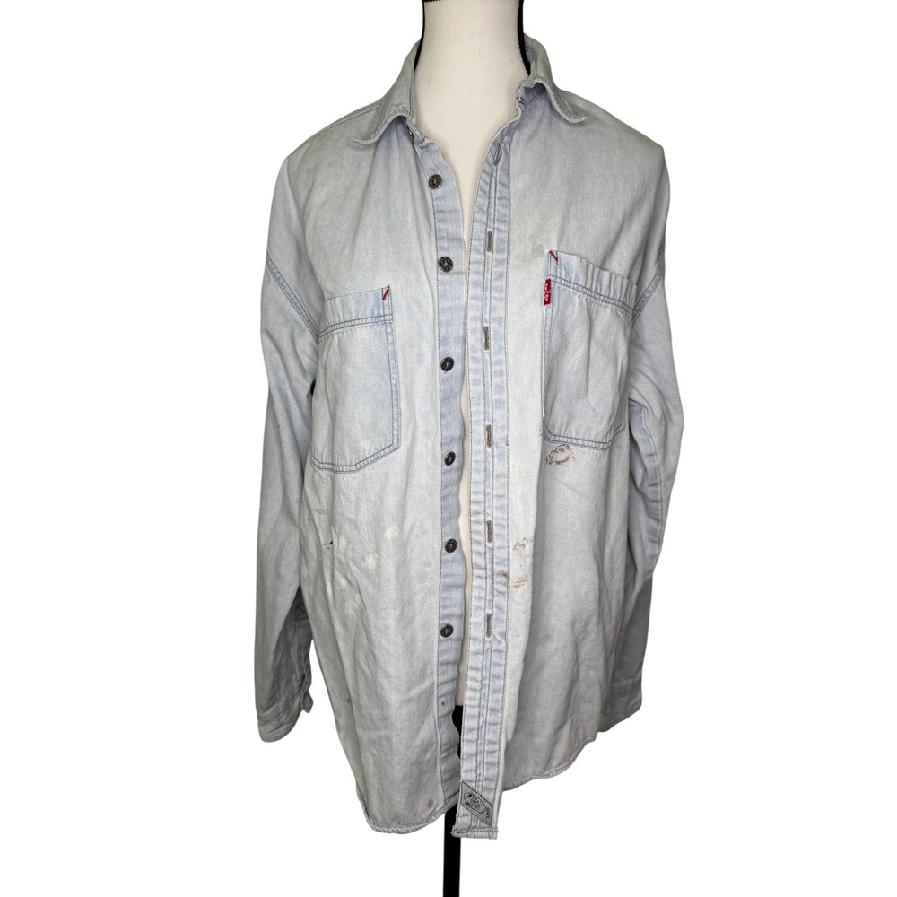 Vintage Distressed‎ Levi's Red Label Classic Denim Chambray Shirt Size M